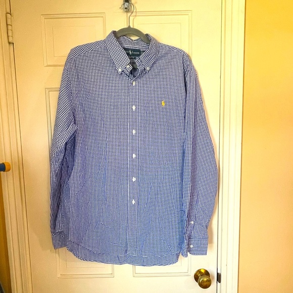 Ralph Lauren Sz XL Classic Fit Blue White Gingham Check Crisp Cotton Shirt - Picture 10 of 12